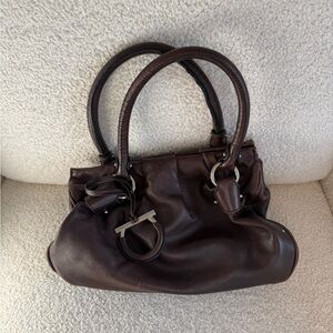 Authentic Salvatore Ferragamo leather handbag - chocolate